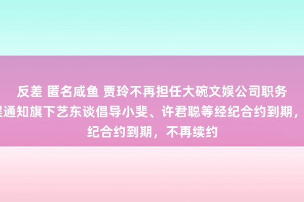 反差 匿名咸鱼 贾玲不再担任大碗文娱公司职务 大碗文娱通知旗